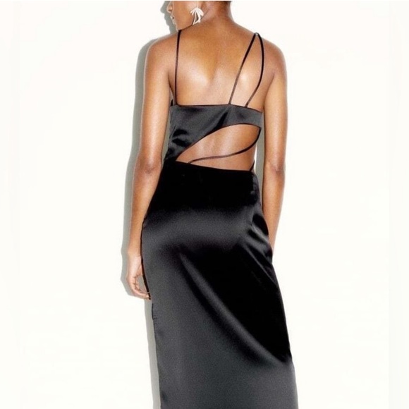 NWT Zara Asymetrical Black Midi Cut Out Dress - Picture 3 of 5